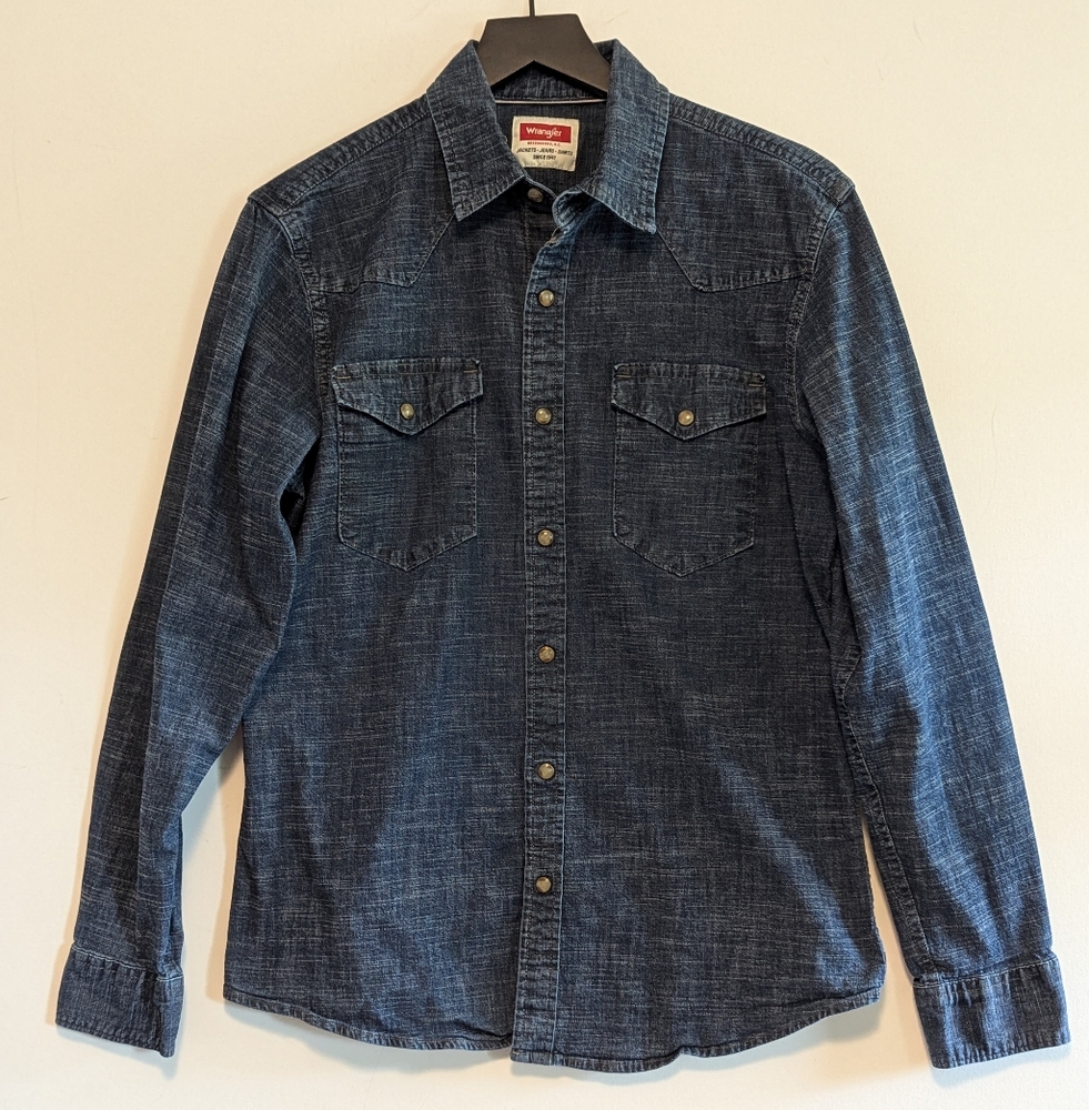 Wrangler Unisex Mens Denim L/S Button-Up Shirt Pearl Buttons Medium Western
